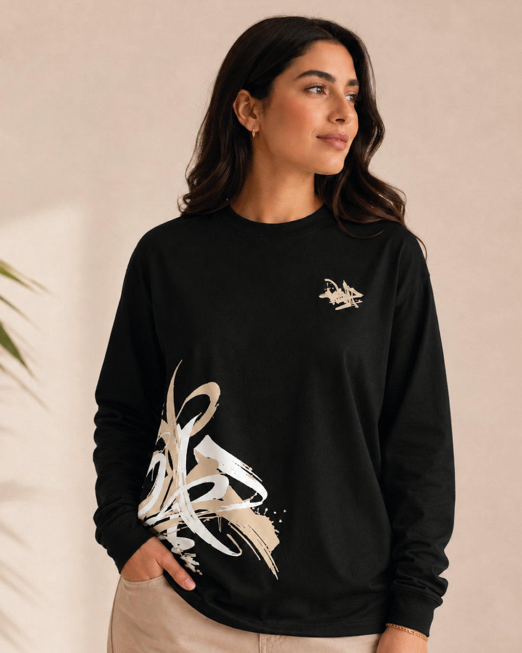 Printed Black Long sleeve T-shirt for women