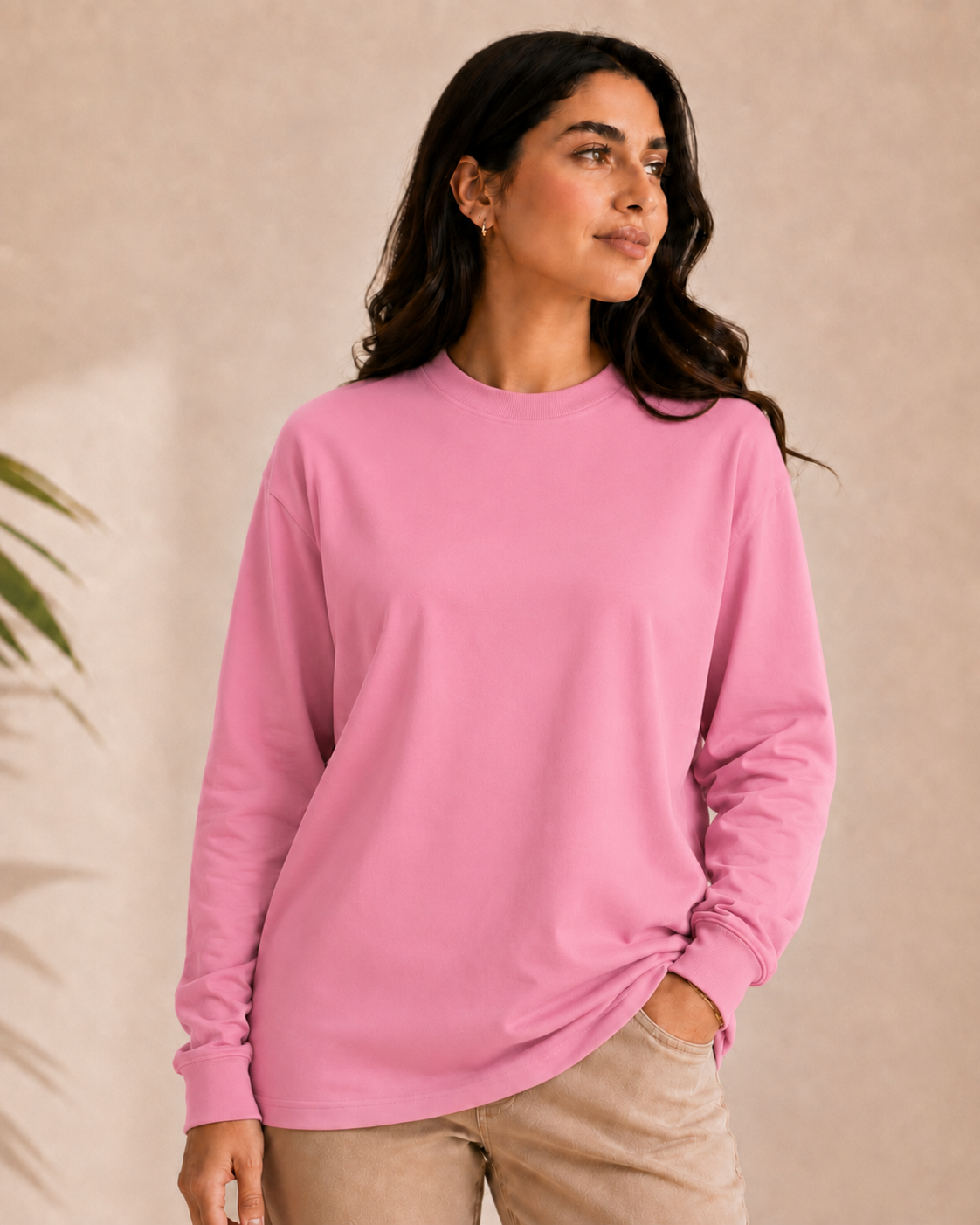 Pink basic Long sleeve T-shirt for women