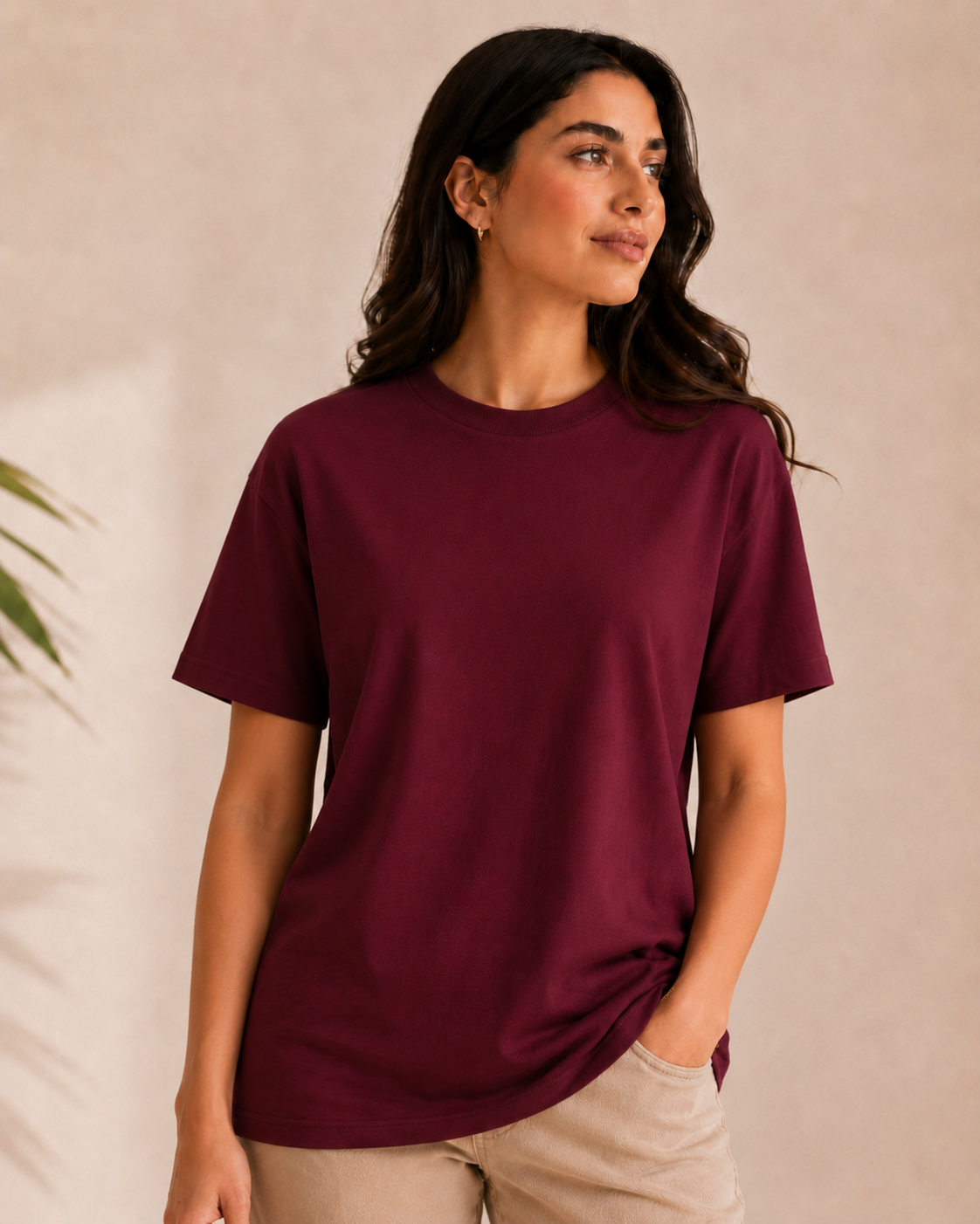 Burgundy basic T-shirt for women