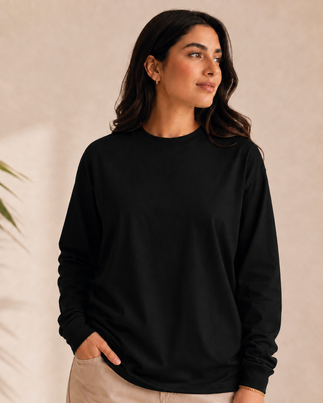 Black basic Long sleeve T-shirt for women